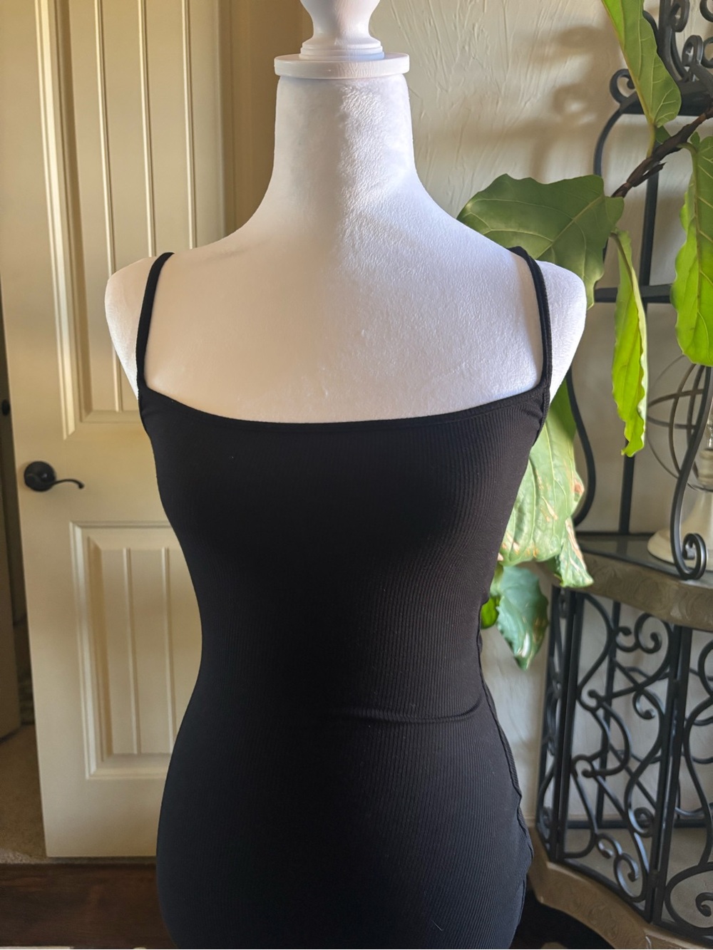 SKIMS Black Ribbed Square-Neck Camisole